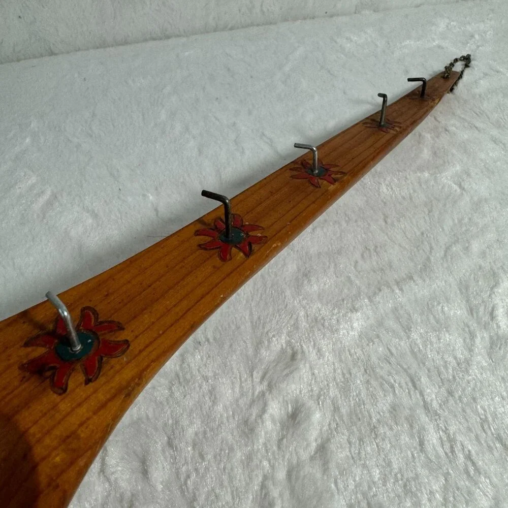 Spanish Traditional Hand-Painted Rustic Wood Spoon Artwork, 1970s wall decor